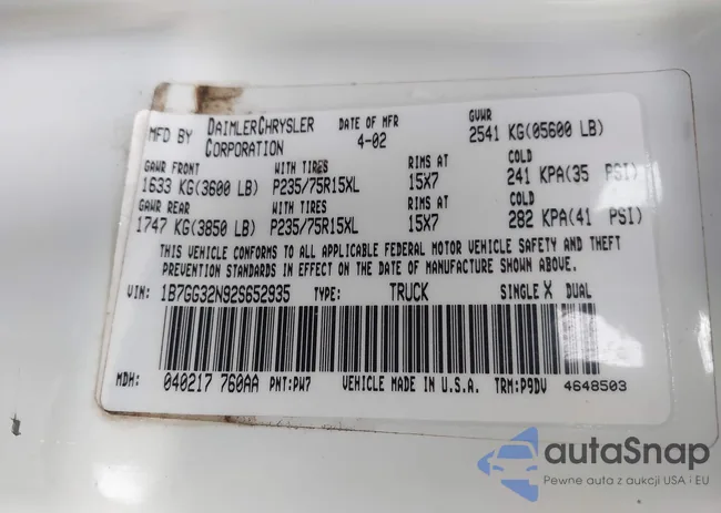 1B7GG32N92S652935: 44474036