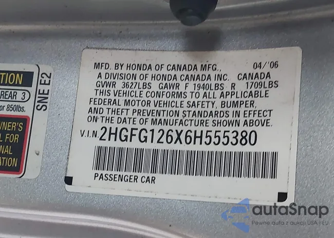 2HGFG126X6H555380: 44473452