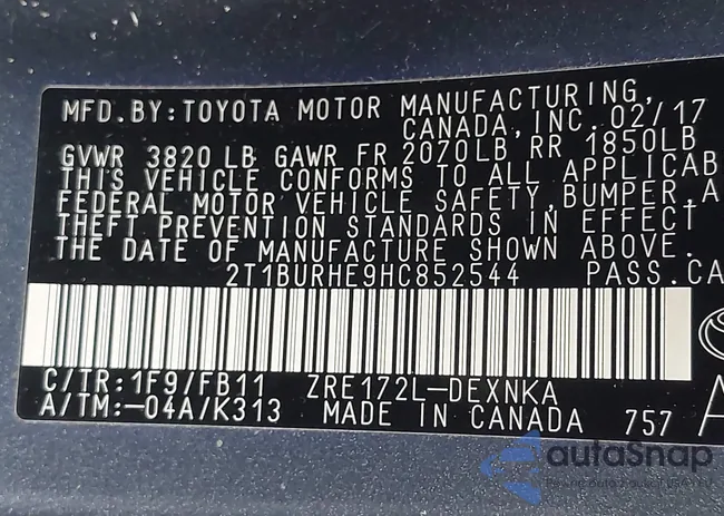 2T1BURHE9HC852544: 44474326