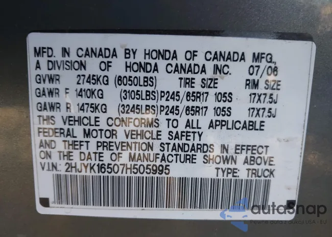 2HJYK16507H505995: 44474578