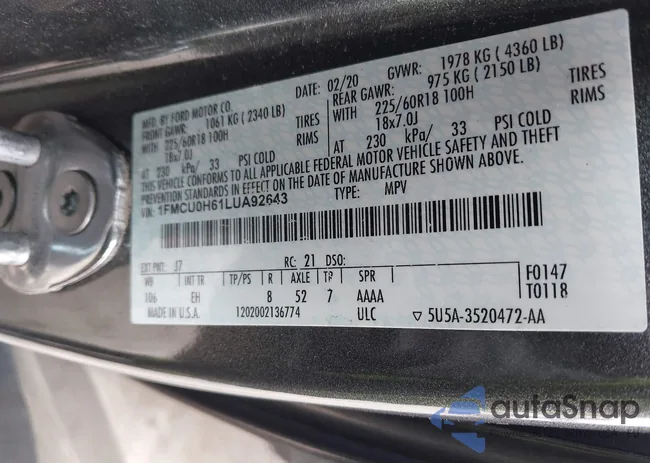 1FMCU0H61LUA92643: 44475983