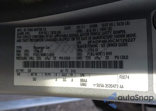 3FADP4BJ0CM129227: 44475622