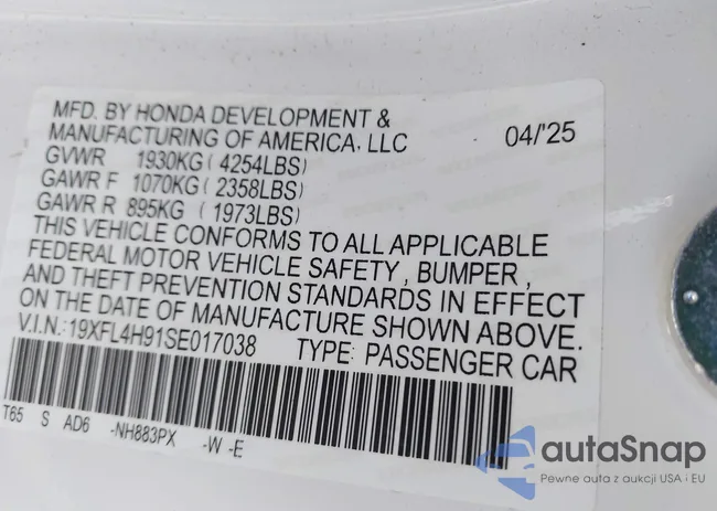 19XFL4H91SE017038: 44476773