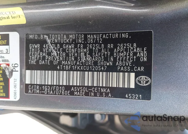 4T1BF1FKXCU120547: 44477190