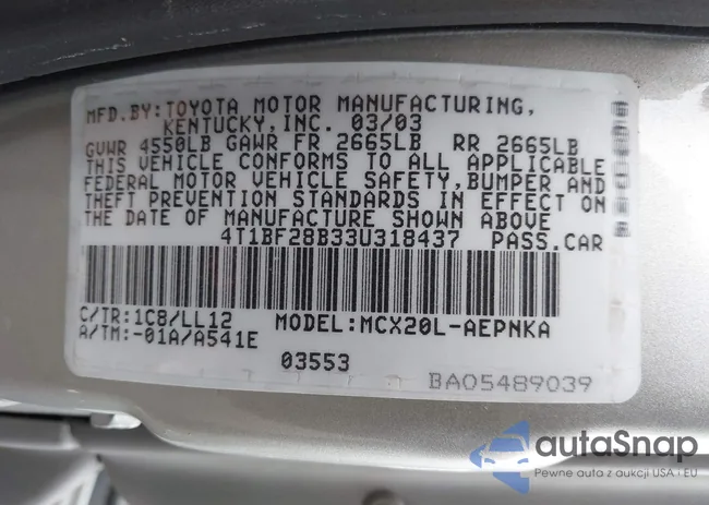 4T1BF28B33U318437: 44476443