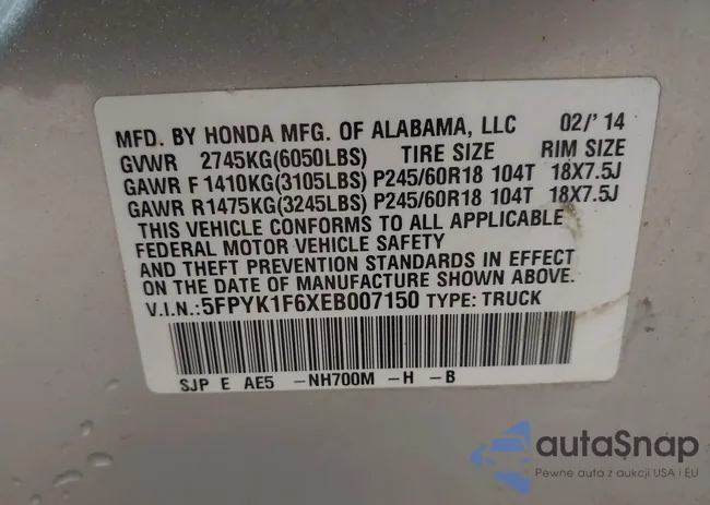 5FPYK1F6XEB007150: 44478125