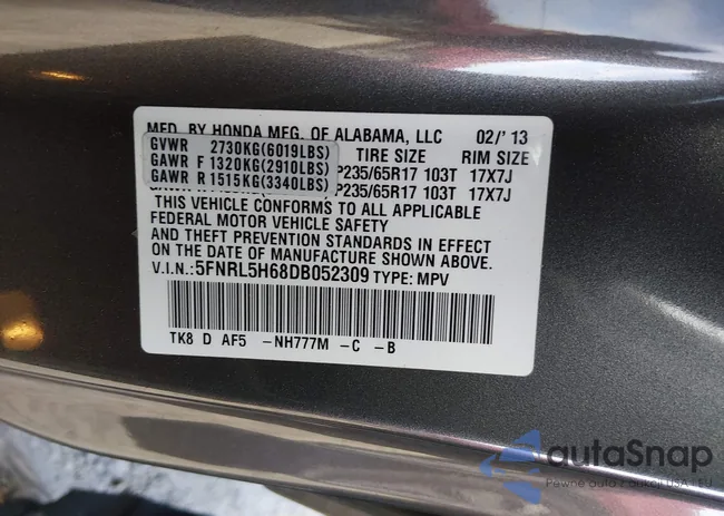 5FNRL5H68DB052309: 44477476