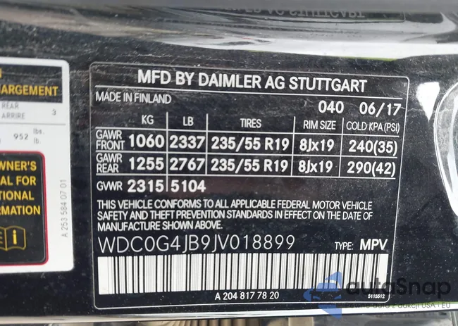 WDC0G4JB9JV018899: 44479085