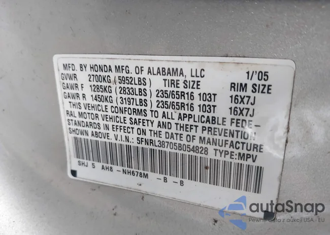 5FNRL38705B054828: 44480934