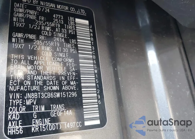 JN8BT3CB6SW151296: 44481014