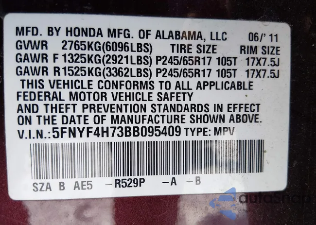 5FNYF4H73BB095409: 44480408