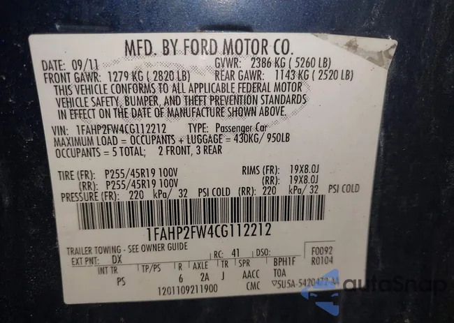 1FAHP2FW4CG112212: 44481953