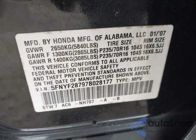 5FNYF28797B028177: 44481303