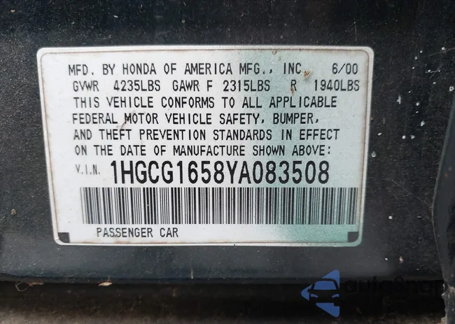 1HGCG1658YA083508: 44483350