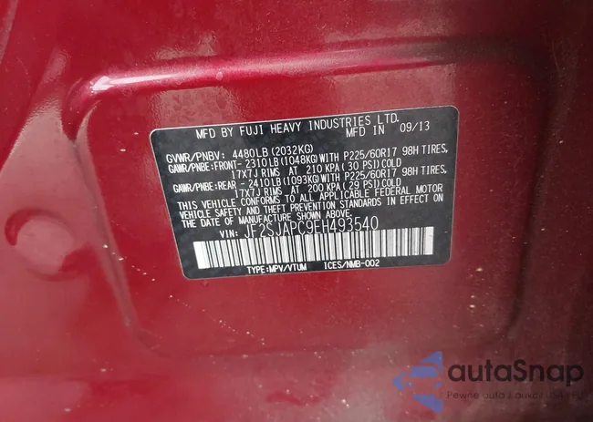 JF2SJAPC9EH493540: 44483480