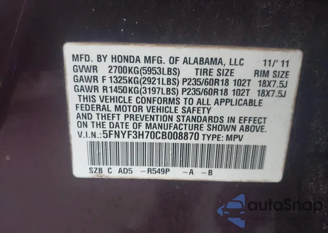 5FNYF3H70CB008870: 44484725