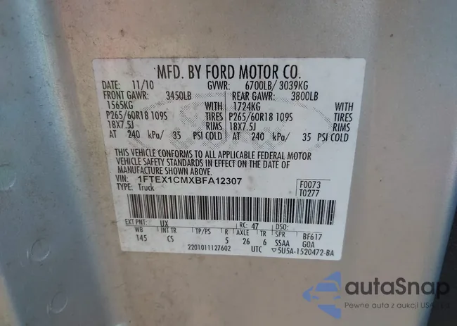 1FTEX1CMXBFA12307: 44485010