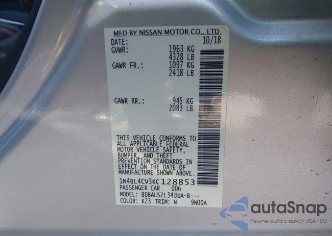 1N4BL4CV3KC128853: 44484501