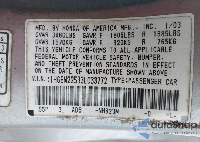 1HGEM22533L033772: 44485751