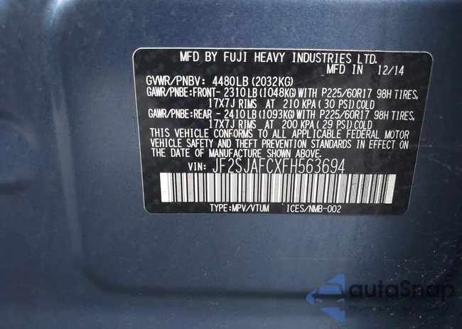 JF2SJAFCXFH563694: 44485894