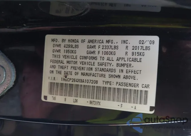 1HGCP264X9A107208: 44485949