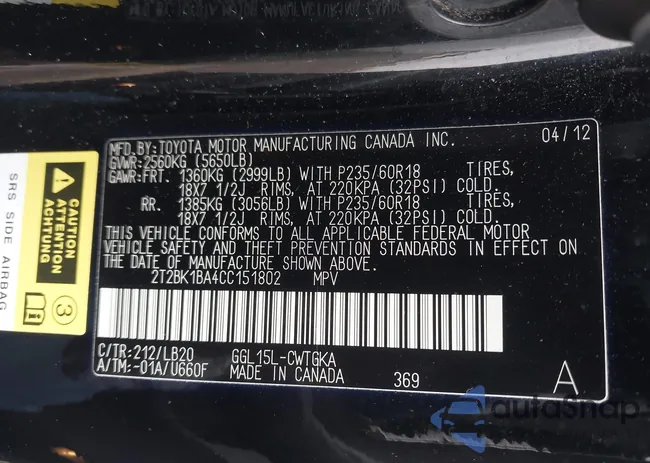 2T2BK1BA4CC151802: 44486015