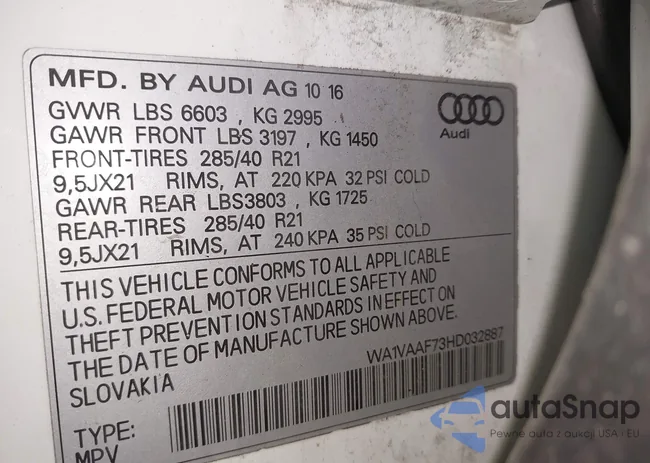 WA1VAAF73HD032887: 44487116