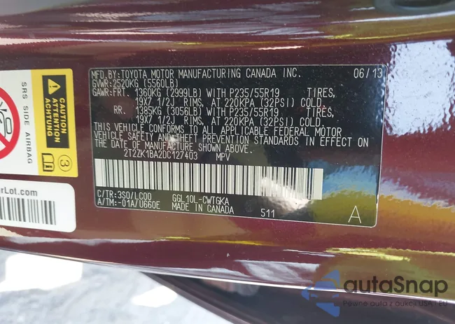 2T2ZK1BA2DC127403: 44487241