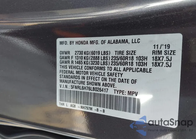 5FNRL6H76LB026417: 44486419