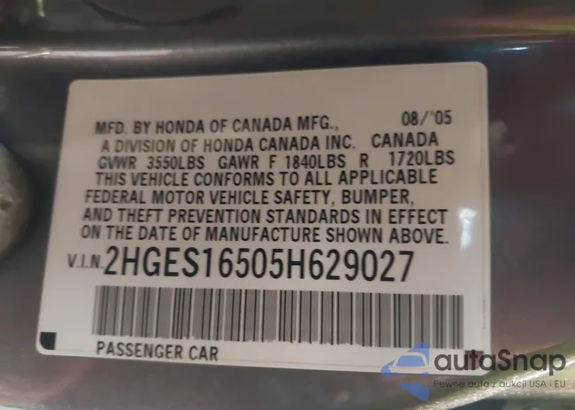 2HGES16505H629027: 44487817