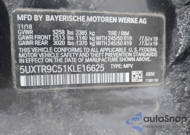 5UXTR9C51KLE16625: 44488110