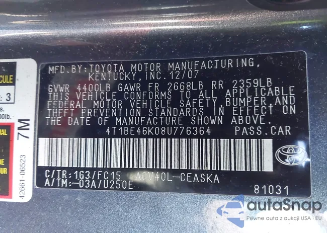 4T1BE46K08U776364: 44487493