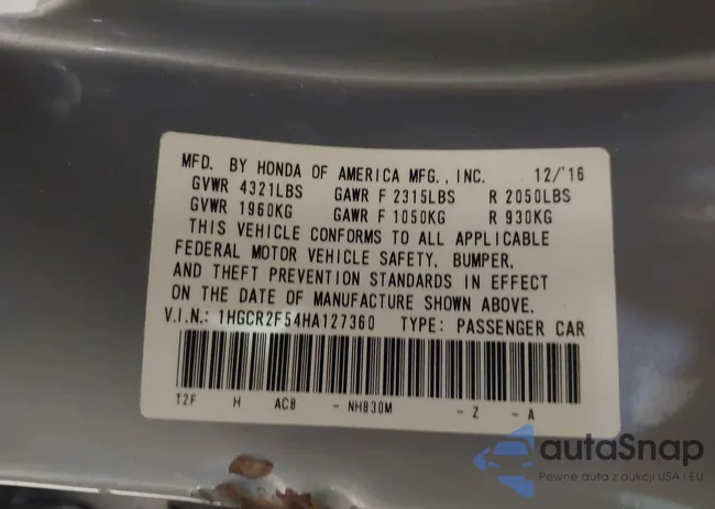 1HGCR2F54HA127360: 44488693