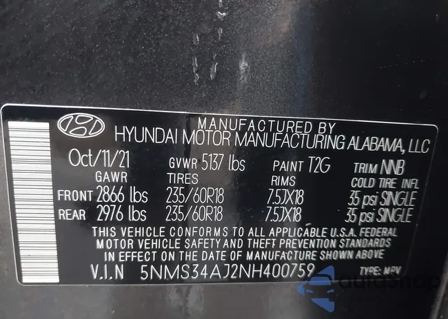 5NMS34AJ2NH400759: 44488395