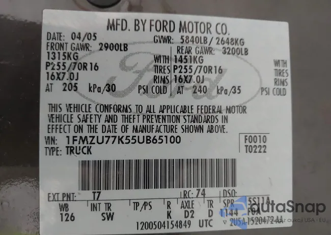 1FMZU77K55UB65100: 44490001