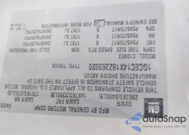 1GCEC14X18Z263020: 44490209