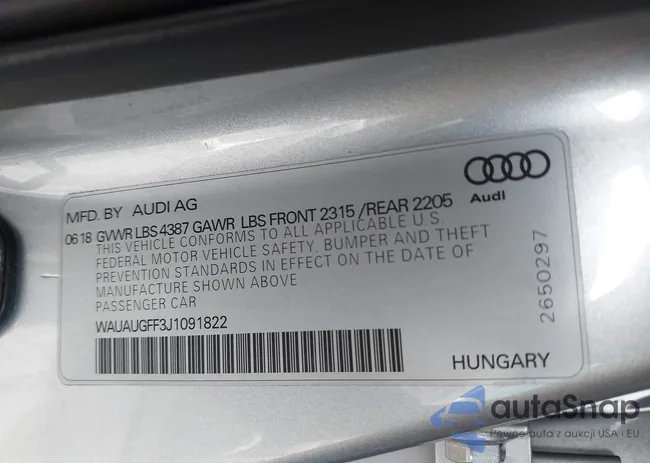 WAUAUGFF3J1091822: 44489422