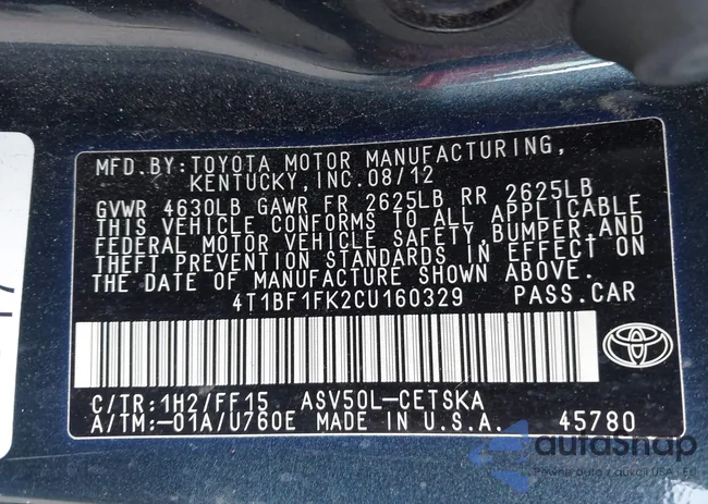 4T1BF1FK2CU160329: 44490811