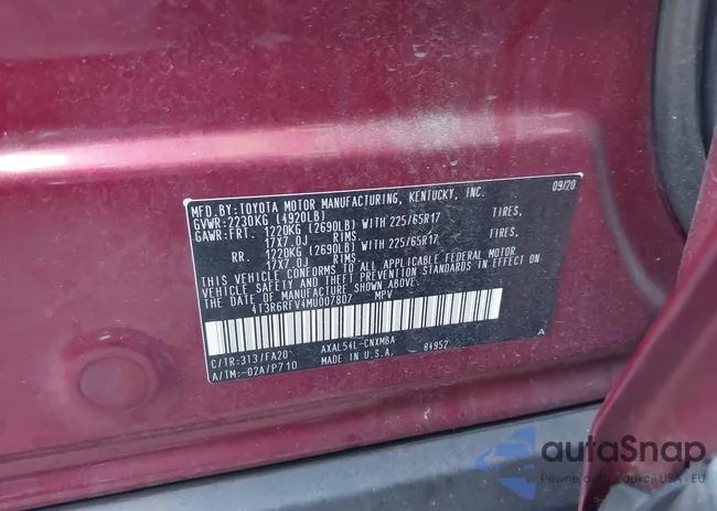 4T3R6RFV4MU007807: 44490997