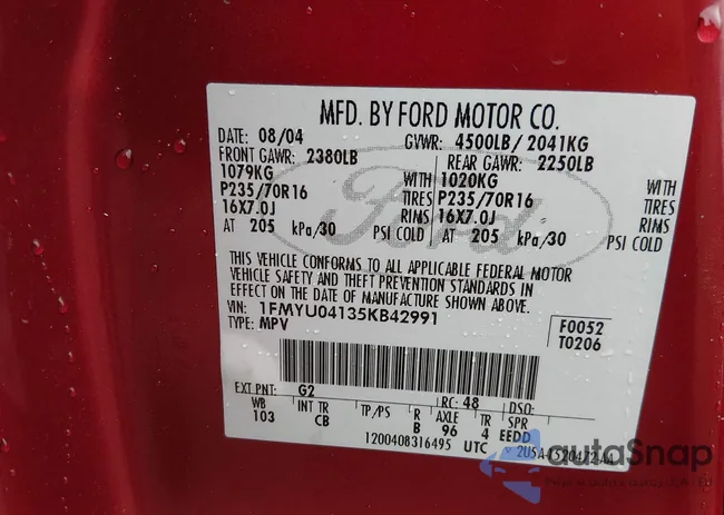 1FMYU04135KB42991: 44491258