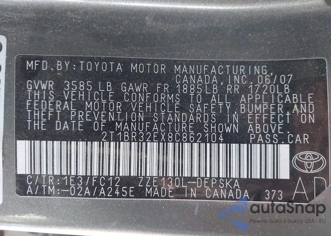 2T1BR32EX8C862104: 44490503