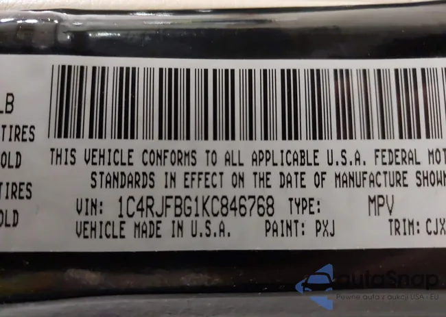 1C4RJFBG1KC846768: 44491764