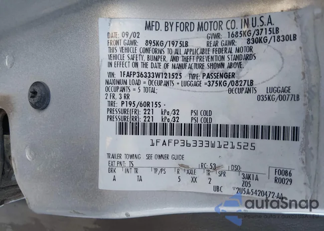 1FAFP36333W121525: 44491314