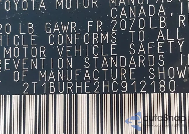 2T1BURHE2HC912180: 44492293