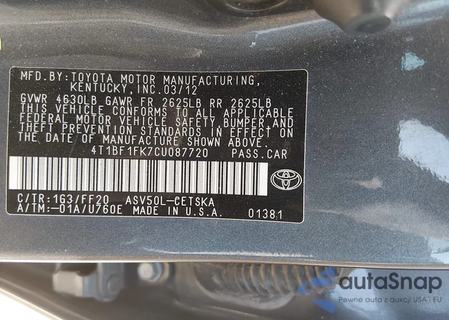 4T1BF1FK7CU087720: 44493750