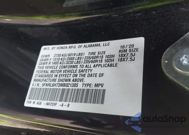 5FNRL6H73MB021385: 44493879