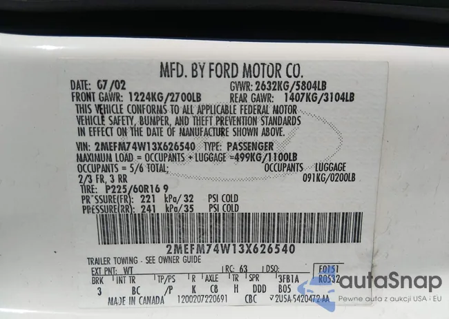 2MEFM74W13X626540: 44494109