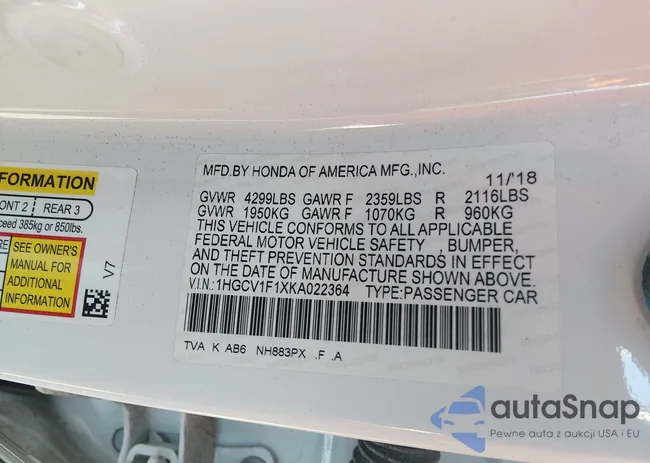 1HGCV1F1XKA022364: 44494270