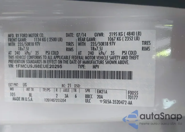 1FMCU9J98EUE20295: 44493313