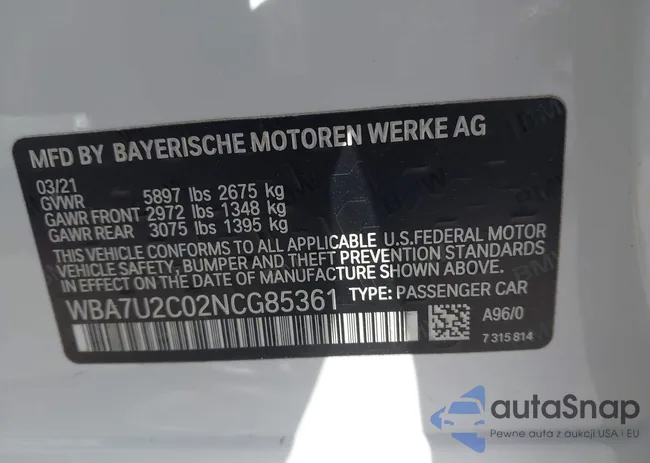 WBA7U2C02NCG85361: 44494700